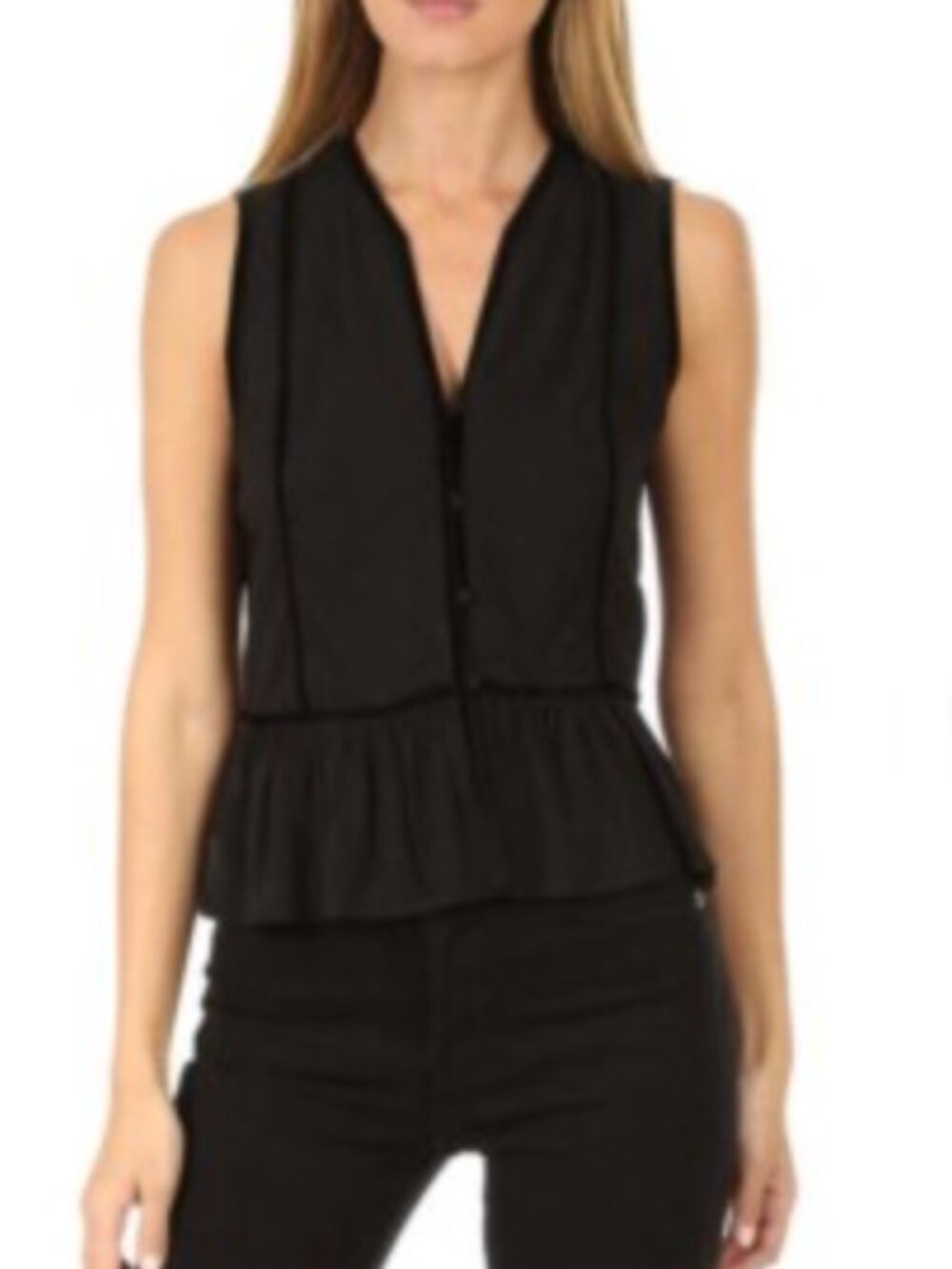 Frame Denim Black Sleeveless Button Front Peplum Top flared tank m medium